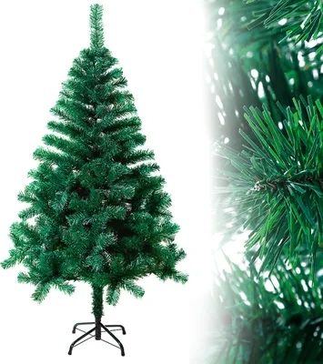 Image de UISEBRT Arbre de Noël artificiel 210cm Sapin de Noël Arbre de Noël artificiel Arbre de décoration avec support de sapin Décoration de Noël Vert PVC