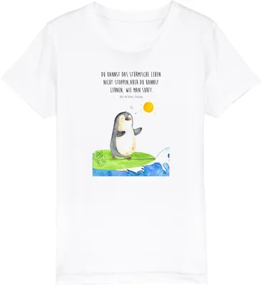 Produktbild von Mr. & Mrs. Panda Kleinkinder T-Shirt Pinguin Surfer 3-4 Jahre (98/104) - Weiß - Geschenk, Urlaub, Hawaii, Portugal, Kindershirt, Optimistisch, Bio Kinder, Motiviert, Öko