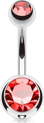 Produktbild von viva-adorno 1,6 x 8 x 4+6 mm Bauchnabel Piercing Banane Titan G23 Bananabell Doppel Kristall Kugeln Zirkonia Z323, rot