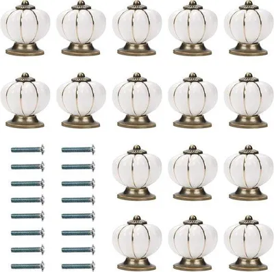 Zdjęcie produktu dla Guziki ceramiczne ze śrubkami, biało-złote, 16 sztuk, styl vintage