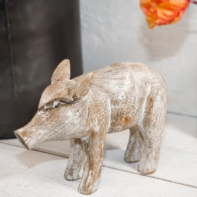 Produktbild von Ferkel Gartenfigur Holzfigur Tiere Tierfiguren Dekoration - 22,5 cm x 16,5 cm
