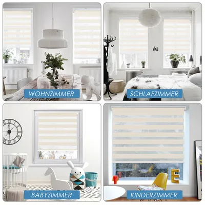 Produktbild von Grandekor Doppelrollo schnurlos Klemmfix Rollos für Fenster ohne Bohren & zum Bohren, Natur 50x150cm (B×H) Drücken Und Ziehen Springrollos, Lichtdurchlässig Aber Blickdicht