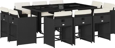 Produktbild von vidaXL 11-tlg. Garten-Essgruppe mit Kissen Schwarz Poly Rattan