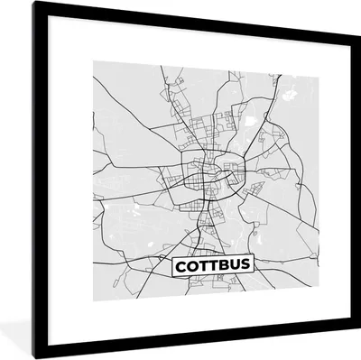 Produktbild von MuchoWow® Gerahmtes Poster Deutschland - Karte - Cottbus - Karte - Stadtplan 40x40 cm - Poster mit Schwarzem Bilderrahmen Wandposter Rahmen Foto Bilder - Poster - Plakat im Rahmen