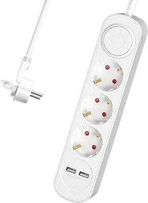 Zdjęcie produktu dla Gniazdko z portami USB - Przedłużacz - Ładowanie wielu urządzeń - Gniazdka zabezpieczone przed dziećmi - 5 metrów - Biały