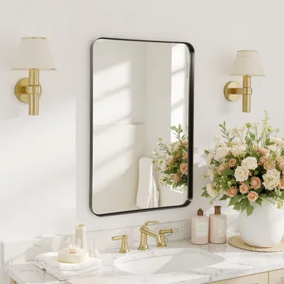 Zdjęcie produktu dla Lustro ścienne o wymiarach 60 x 90 cm z ramą aluminiową, kolor czarny
