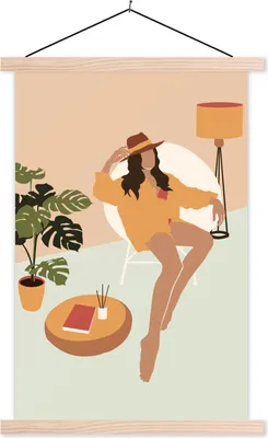 Produktbild von MuchoWow® Textilposter Frau - Kleidung - Interieur 60x90 cm mit holzfarbenen Rahmen - Textil