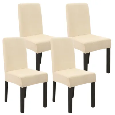Produktbild von Stuhlhussen 4er set Verdickter Samt Stretch Hussen Für Stühle Weichem Esszimmer Stuhlbezug Hochzeit Home Party Stuhlüberzug Esszimmer-Sitzbezug Beige