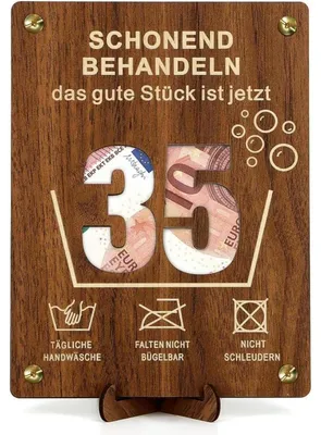 Produktbild von Geldgeschenk Holz 35. Geburtstag mit Karte & Umschlag, DIY Geschenkverpackung