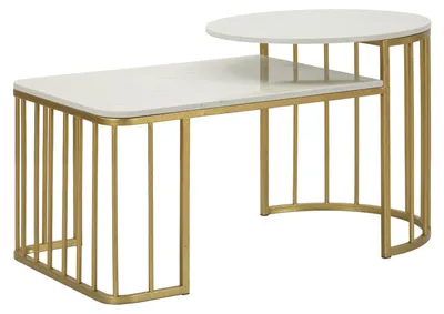 Immagine prodotto di Tavolo da Caffè Ankara - Design Glam con Struttura Dorata e Piano Effetto Marmo Bianco - Stile Moderno - 1428860000