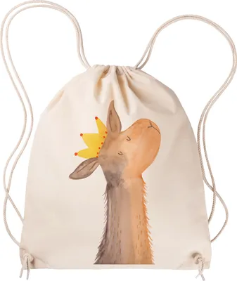 Produktbild von Mr. & Mrs. Panda Gymbag Lamakopf König - Transparent - Geschenk, Lama, Turnbeutel, Lamas, Beutel, gym tasche, Papa, wander rucksack, Jutebeutel, Abitur, Mama, Stoffbeutel