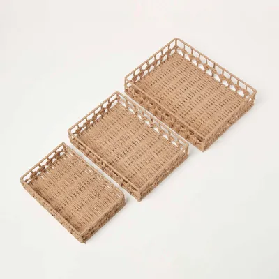 Produktbild von HOMESCAPES 3er-Set Deko-Flechtkörbe- rechteckig in drei Größen, 30 - 40 cm