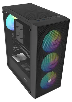 Imagen del producto de Fury Shobo SH8F, torre media, color , 4 ventiladores de 120 mm con iluminación ARGB, panel lateral de vidrio templado