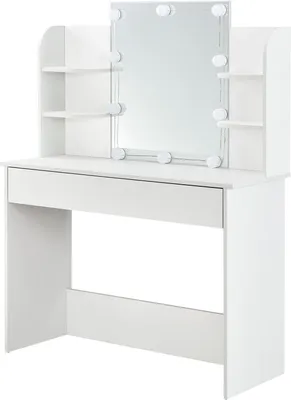 Produktbild von Toaletka Bella 28152, z oświetleniem LED, lustrem, szufladą i 4 schowkami, biała, 108 x 40 x 140 cm