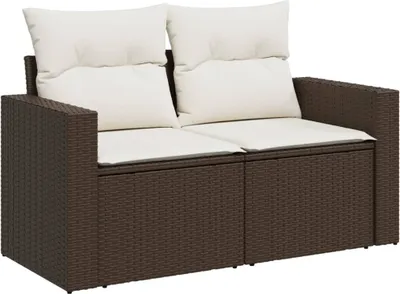 Produktbild von vidaXL Gartensofa mit Kissen 2-Sitzer Braun Poly Rattan