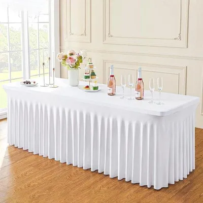 Obrázek produktu pro Obdélníkový elastický ubrus, 243 cm, pratelný, nemačkavý, na oslavy
