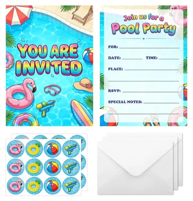 24 Einladungskarten Kindergeburtstag Poolparty mit Umschlägen