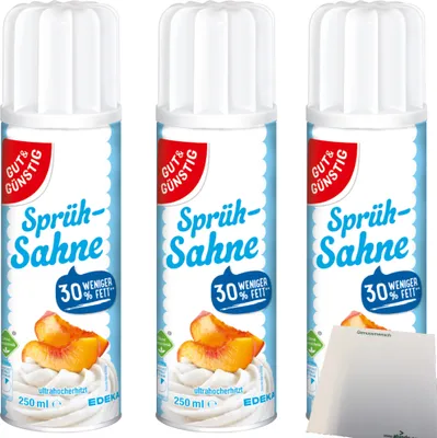 Produktbild von Gut & Günstig Sprühsahne leicht 21% Fett 3er Pack (3x250ml Dose) + usy Block