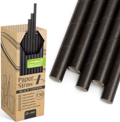 Image de Paille en carton Noir 4,5 mm 19 cm - Pliable - Paille en papier - 150 pailles - Milkshake - 100 % compostable - Paille en papier