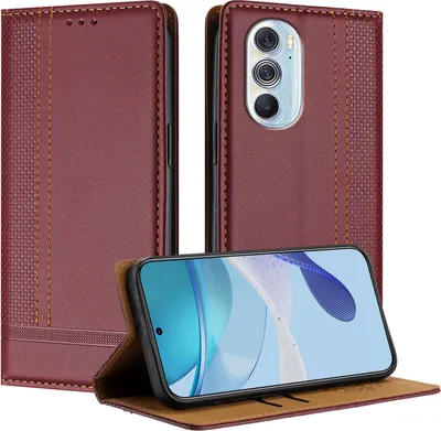 Produktbild von Handyhülle für Motorola Edge 30 Pro Leder Flip Klappbare Schutzhülle mit Standfunktion Dunkelrot
