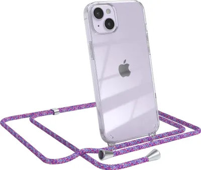 Produktbild von EAZY CASE Handykette kompatibel mit Apple iPhone 14 Plus, Handyhülle mit Umhängeband, Handykordel, Schutzhülle Clear, Band in Bunt