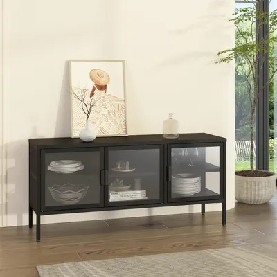 Produktbild von Vitrinen-Sideboard 'Borshavisa' Stahl 3-türig Klarglas 55 x 118 x 35 cm Schwarz