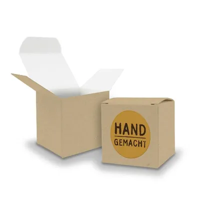 Produktbild von SET Handgemacht (Motiv11) 24x Faltschachtel Würfel 6,5cm BRAUN + Sticker