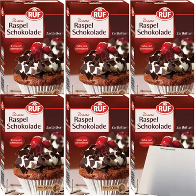 Produktbild von RUF Zartbitter Raspel-Schokolade hauchdünn extra zarter Schmelz 6er Pack (6x100g Packung) + usy Block