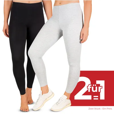 Zdjęcie produktu dla SES nieprzezroczyste legginsy damskie 2-pak czarny/szary cętkowany (44/46) / Legginsy damskie bawełniane/Legginsy damskie o doskonałym dopasowaniu i komforcie/Legginsy damskie do wszechstronnego wyglądu