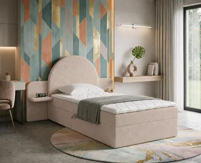 Produktbild von NORDELO Polsterbett LUNA 80x200 cm Einzelbett mit abgerundete Kopfteil und Bettkasten designer Optik Bett mit Stauraum