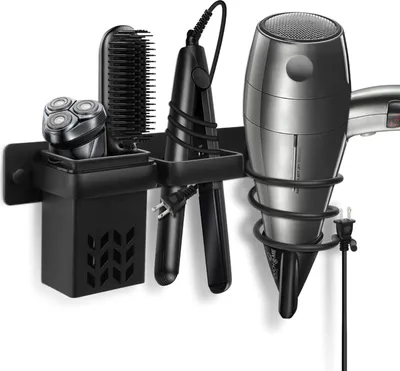 Produktbild von Halterung für Haartrockner Haartrocknerhalter Wandhalterung Aluminium Fönhalter, schwarz