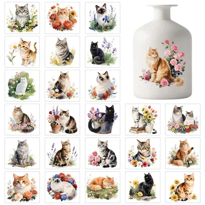 25 selbstklebende Katzenaufkleber, 9,9 x 9,1 cm, für Vasen & Fenster