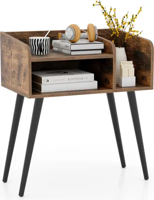 Zdjęcie produktu dla COSTWAY stolik nocny stolik nocny stolik nocny z otwartym schowkiem, metalowe nogi, konsola nocna, stolik rozkładany 50x32x58cm rustykalny brąz