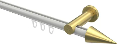 Produktbild von Interdeco Innenlaufstange / Gardinenstange mit Innenlauf Weiß / Messing-Optik, Typ Platon Savio (Kegel), 20 mm Ø 1-läufig, 180 cm