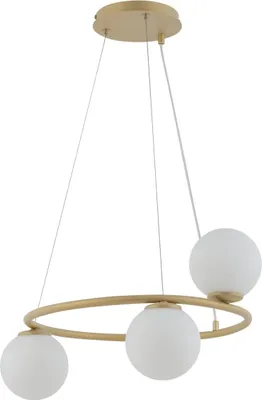 Zdjęcie produktu dla Lampa wisząca dekoracyjna nowoczesna złoty ring trzy szklane białe kule Gama Koło 3xG9 12W Sigma Lighting