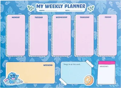 Image de Disney, agenda semainier A4 54 pages, détachable, Design Stitch multicolore, bleu / rose