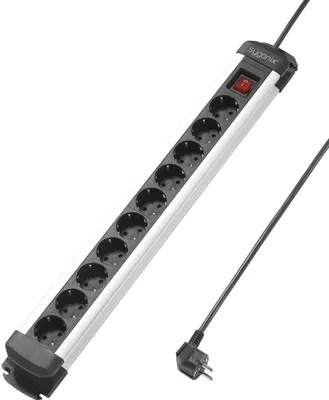 Produktbild von Sygonix SY-4538266 Steckdosenleiste mit Schalter 10fach Schwarz, Silber Schutzkontakt 1 St.