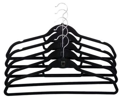 Image de Cintre en velours, set de 5 cintres porte-cravates, porte-ceintures, cintre à linge, crochet à vêtements, cintre à vêtements, couleur:noir