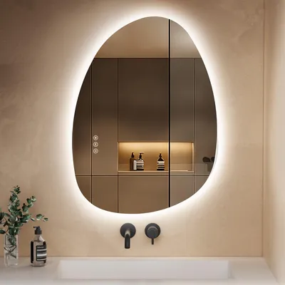 Produktbild von S'AFIELINA 75×55 cm Asymmetrischer Spiegel LED – Badspiegel mit Beleuchtung, Dimmfunktion, horizontal/vertikal montierbar, Antibeschlag,Bad & Flur