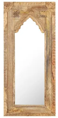 Image de Miroir mural – Miroir de courtoisie avec un cadre en bois de manguier massif, de forme arquée irrégulière et au design rustique