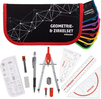Produktbild von DynaTech Geometrie- und Zirkelset (13-teilig) Etui mit Reißverschluss in rot