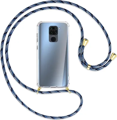 Produktbild von Handykette Backcover-Schutzhülle mit Band (Metall goldfarben) für Xiaomi Redmi Note 9 / 10X 4G - Blautöne