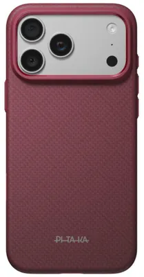 Productafbeelding van Telefoonschaal voor iPhone 18 Pro Max / 17 Pro Max, Pitaka Summa hoesje, bordeauxrood met ruitpatroon