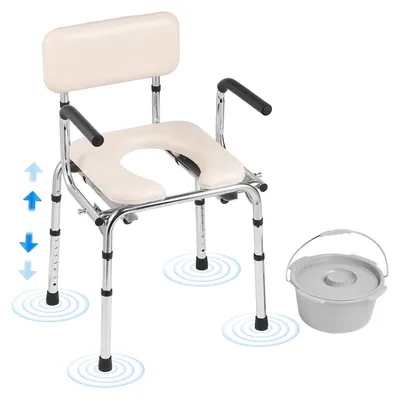 Immagine prodotto di Sedia da comodo VEVOR, sedia da notte con sedile imbottito, braccioli ribaltabili, regolazione in altezza a 7 livelli 490-640 mm, secchio rimovibile, portata 158,8 kg, toilette portatile per adulti