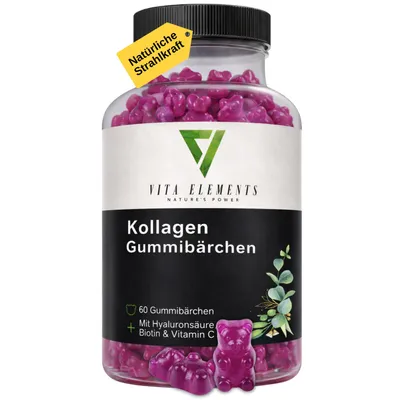 Vita Elements Kollagen Gummibärchen mit Hyaluronsäure, Biotin und Vitamin C für Natürlichkeit