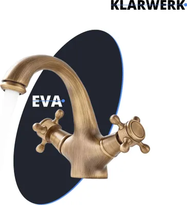 Produktbild von EVA | Vintage Wasserhahn Bad Gold Messing Bad Armatur | Retro Premium Edelstahl Armatur für Waschbecken | Hotel Gastro Mischbatterie 2 Anschlüsse