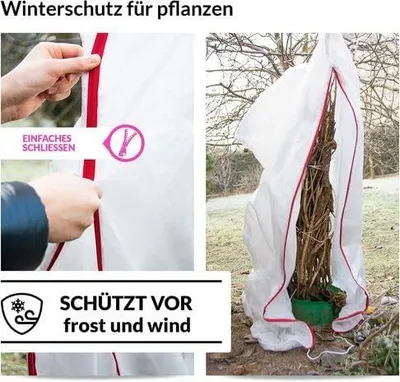 Produktbild von Pflanzenschutzhauben mit Reißverschluss 50 x 80 cm, 2er Pack – Atmungsaktive Winterhauben, Frostschutz für Pflanzen, Weiß