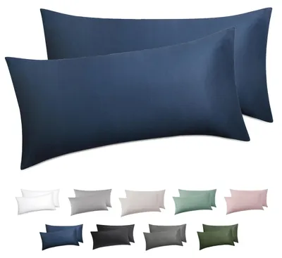 Produktbild von Kissenbezug 40 x 60 cm, 2er-Set – 100 % Baumwolle, mit Reißverschluss, weich, atmungsaktiv und strapazierfähig, -, blau