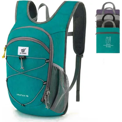 Immagine prodotto di Zaino piccolo da 15L/20L, zaino pieghevole da giorno, zaino da trekking, zaino da viaggio, unisex, colore ciano