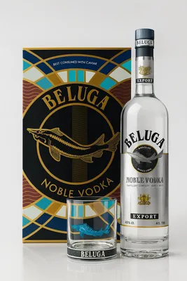 Produktbild von Beluga Noble Vodka Geschenkset – 0,7L – 40% Vol. – Mit original Beluga Glas mit blauem Stör & r Geschenkbox- [Enthält Sulfite]